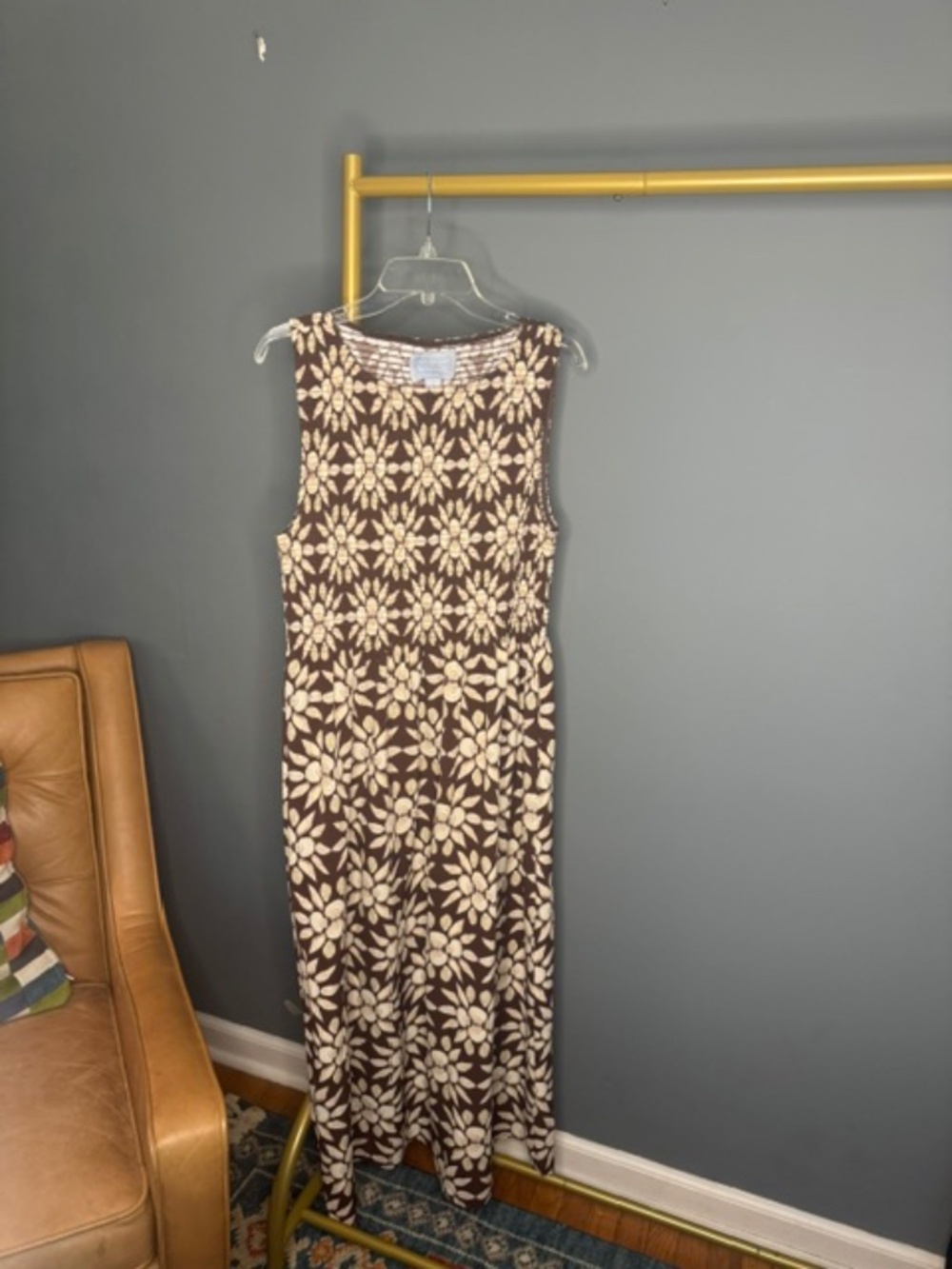 Hill House Home Brown Floral Sleeveless Midi Dress XL